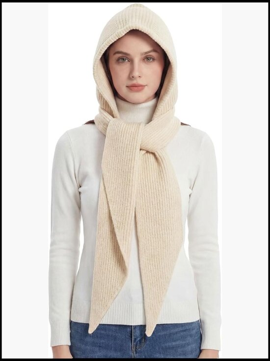 2 in 1 Hooded Scarf Knitted Balaclava Hat Winter Neck Warmer main image 7